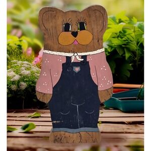Vintage Hand-Painted Wooden Standing Bear, Wall or Shelf Plaque for Nursery Deco